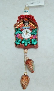 RADKO CHRISTMAS TIME Christmas Ornament 00-283-0 CLOCK WITH BIRD AND ACORNS - Picture 1 of 6
