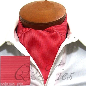 Juego de 2 piezas de corbata y Hanky a rayas ROJA estilo libre informal estilo ascot para hombre - Imagen 1 de 3