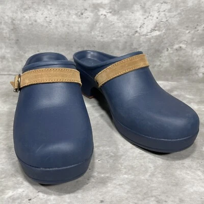 Crocs Sarah Mules Women's Size 7 Navy Blue Slip On Heeled Suede Strap Buckle - Image 1 of 4