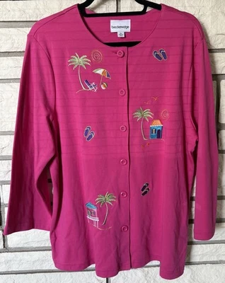 Breckenridge Cardigan Pink Beach Tropical Top Blouse Sz XL Resort Wear Travel Foto 1 de 4