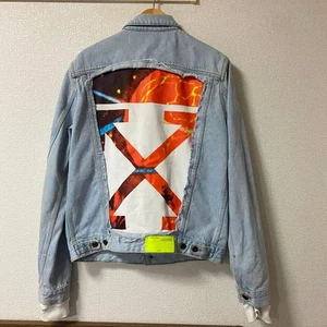 Off-White XL Slim Jeansjacke mit Fleece Sweatshirt Einsatz - Bild 1 von 10