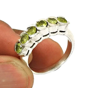 925 Solid Silver August Peridot Stone Engagement Cocktail Wedding Ring Jewelry - Picture 1 of 6