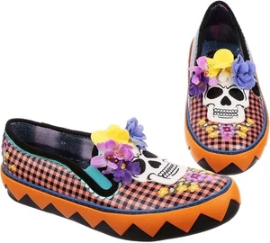 Irregular Choice Scullduggery Shoes, Black Orange Halloween Skull, RARE - UK 11 - Picture 1 of 6