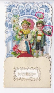 LITHO KULISSENBILD , " HERZLICHEN GLÜCKWUNSCH , TRACHTEN , KLAPPBAR , 1911 - Picture 1 of 3