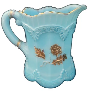 Antique Northwood Chrysanthemum Sprig Blue Custard Creamer Gold Gilt - Picture 1 of 8