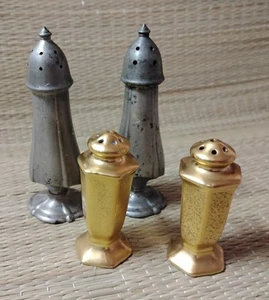 Antike Salz und Pfefferstreuer Picard Gold vergoldet S.C. Zinnstreuer zwei Sets - Bild 1 von 7