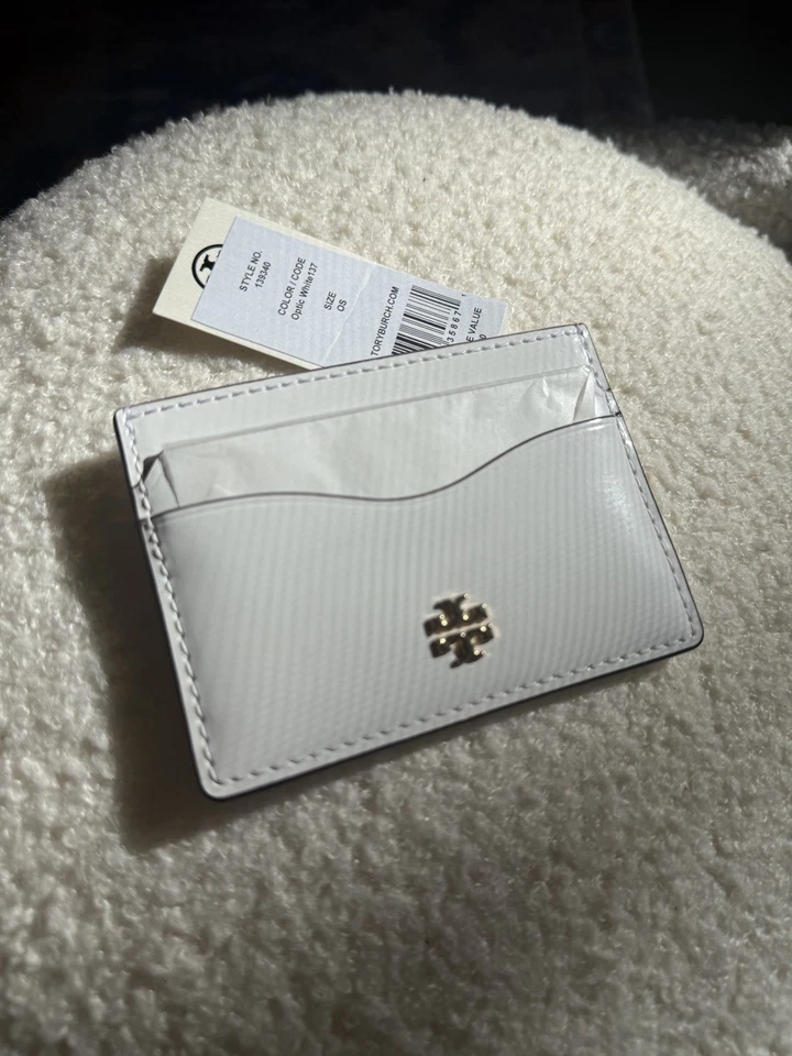 Auténtico estuche delgado para tarjetas Tory Burch Emerson charol blanco Foto 1 de 3