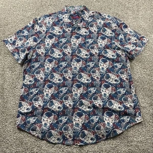 Robert Graham Shirt Men 2XL Blue White Geometric Skull All Over Print Stretch - Picture 1 of 15