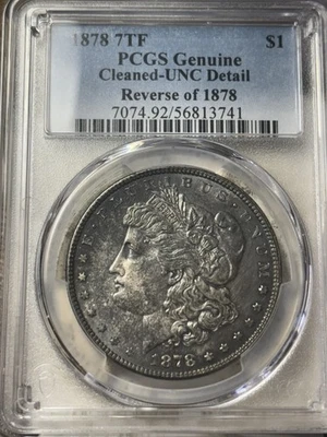 1878 7TF Reverse of 1878 $1 Morgan Silver Dollar PCGS UNC Details Cleaned - Image 1 of 3
