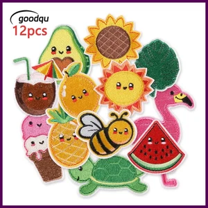 12 Teile süßes Set Tiere Früchte Biene Bügelflicken für Kleidung Kinder Stoffe - Bild 1 von 37