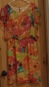 Vestido Emma & Michele L Multicolor Gorra Floral Forrado Manga Hasta la Rodilla Talla 12 - Imagen 1 de 3