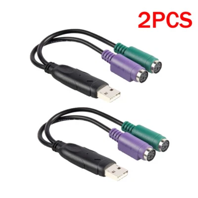 2pcs Dual PS/2 PS2 Female to USB Male Cable Adapter Converter For Keyboard Mouse - Image 1 of 4