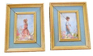 Vintage 70er Jahre Original Miniaturen Junge & Mädchen signiert & gerahmt vom Künstler J. Bliss - Bild 1 von 9