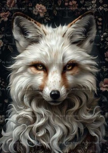 WHITE FOX KUNSTDRUCK, Tierportrait, Wolf Poster, Cottagecore Wanddeko F496 - Bild 1 von 3