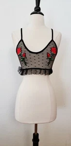 Urban Outfitters Bralette New Size Small Black Mesh Rose Flower Patch Sheer - Picture 1 of 4