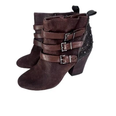 Jessica Simpson Catie Buckle & Studded Side Zip Ankle Booties Size 8.5B Brown - Image 1 of 4