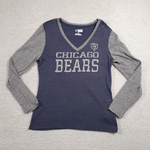 Chicago Bears NFL Long Sleeve Shirt Womens Large Color Block Studded Logo V Neck Cover