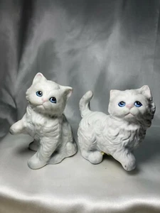 HOMCO Pair White Kitten Porcelain Figurines 1980s - Picture 1 of 7