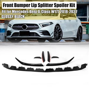 GLOSS BLACK 7PC FRONT BUMPER AERO CANARD LIP KIT FOR 2019-2022 A35 A220 AMG W177 - Picture 1 of 10