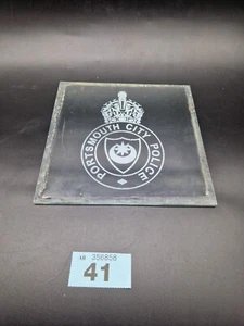 Vintage Reclaimed Portsmouth city Police Station Window glass Sign c1940s 18cm - Picture 1 of 6