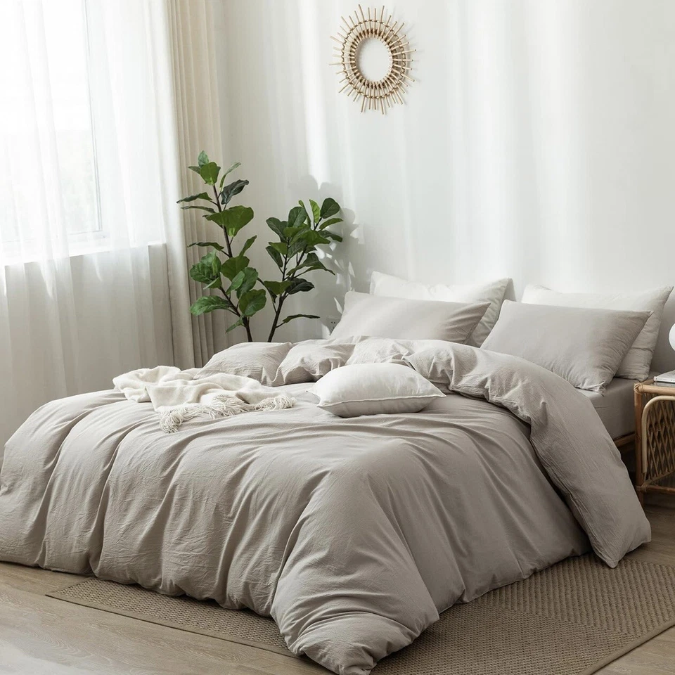 NEW West Elm Boho Cream Beige Queen Size Cotton Linen Bedding Duvet Sham Set - Image 1 of 4