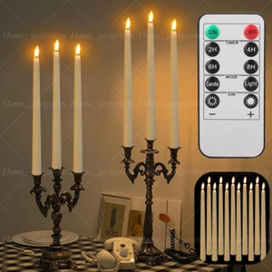 6PCS Set Flickering Flameless LED Taper Candles Light Remote Control Timer Decor - Picture 1 of 15