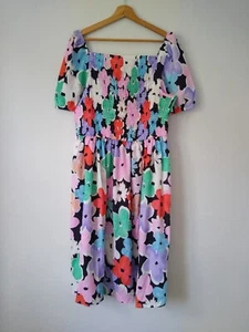 Curvissa Multicoloured Smock Midi Dress 100% Polyester Short Sleeve Size 22 Plus - Picture 1 of 7