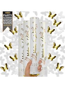 White Butterfly Confetti Poppers 4 Pack | White and Gold Confetti Cannon