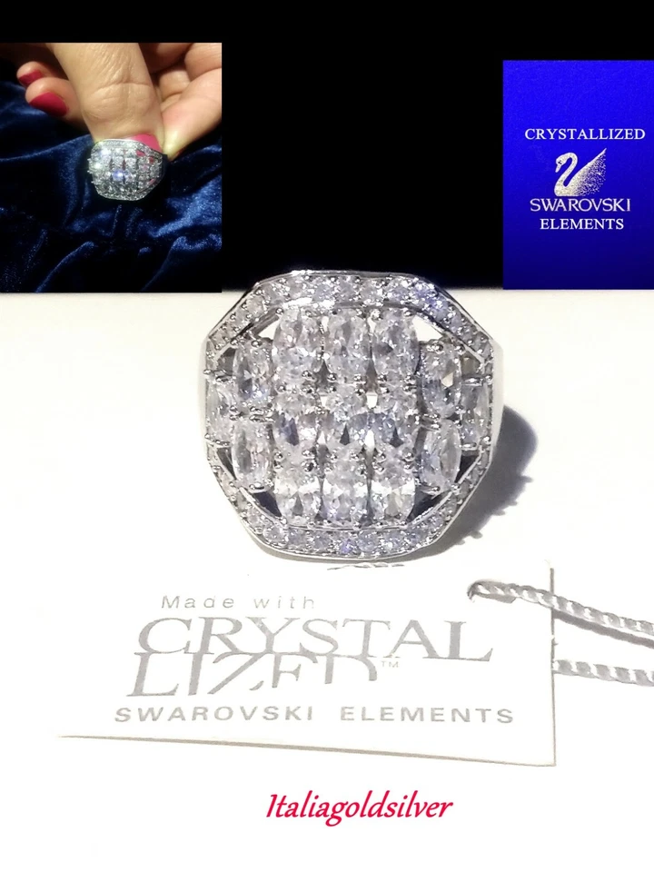 Anello Donna Oro Bianco Rod. CRISTALLI SWAROVSKI ORIGINALI NEW 2025 Ragazza moda - Immagine 1 di 4