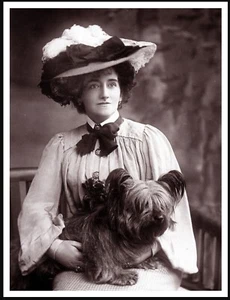 SKYE TERRIER EDWARDIAN LADY WEARING BIG HAT VINTAGE STYLE DOG PHOTO PRINT POSTER - Picture 1 of 1