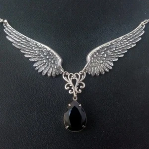 Collar Colgante Alas Lágrima Ángel Joyería Vintage Plateado Gótico Pájaro - Imagen 1 de 5