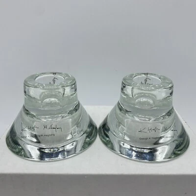 Dual Purpose Clear Glass Candle Holder Set Of 2 K & M Hagberg Ikea Design - Image 1 of 4