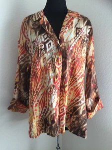 Linen Ikat Top Orange Brown Yellow Unlined JONES NEW YORK Shirt Jacket Size XS - Picture 1 of 6