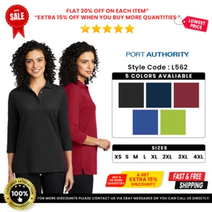 Port Authority L562 Women's 3/4-Sleeve Silk Soft Touch Performance Polo Shirt - Picture 1 of 27