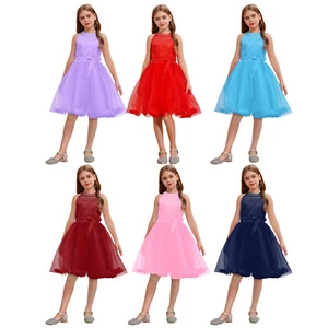 Girl Princess Dresses Sparkly A Line Petal Wedding Party Prom Mesh Tulle Dancing - Picture 1 of 52