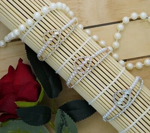 Adjustable rhodium plated leaf bracelet set zirconium Girls,women Party ware - Picture 1 of 12