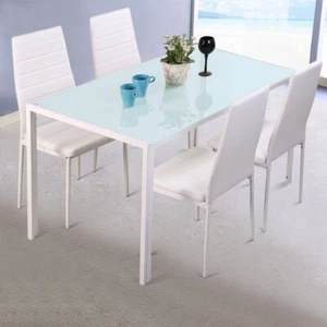 Rectangular Tempered Glass Kitchen Dining Table with 4/6 Matching Chairs Set Kit - Picture 1 of 16