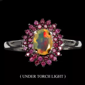 Sommer 925 Silberring Oval Feuer Opal 7x5mm Rubin Edelstein Schmuck Größe 9.5 - Bild 1 von 10