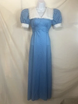 Vestido Vintage Feito à Mão P M Gola Império Pradaria Camponesa Boho Casa Cigana - Imagem 1 de 4