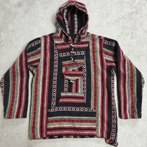 Baja Hoodie Nepal Cotton Size M Medium Multi-colour Gheri Weave Woven - Picture 1 of 22