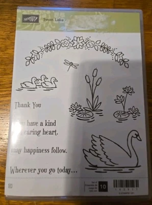 Stampin'Up! SWAN LAKE (10) Stamps Set-New/Retired-Swan, Phrases, Mini Swans+++ - Image 1 of 2