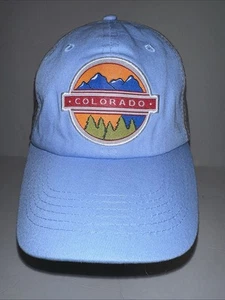 Vtg Snow Business Colorado Mountain Design Patch Blue & Gray Strapback Ball Cap - Picture 1 of 8
