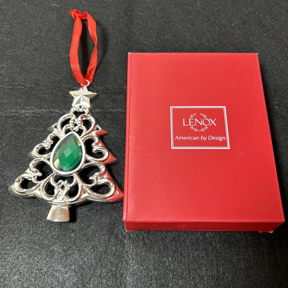 Lenox Bejeweled Snowflake Silverplate Ornament Faceted Round Blue Crystal