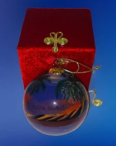 Maui Por Diseño Vidrio Soplado a Mano Interior Pintado Adorno de Navidad "Aloha Hawaii" - Imagen 1 de 6
