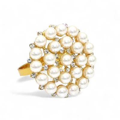 JUEGO DE 6 SERVILLETEROS ORO PERLA DIAMANTES DE IMITACIÓN BODA FIESTA 👀 Foto 1 de 4