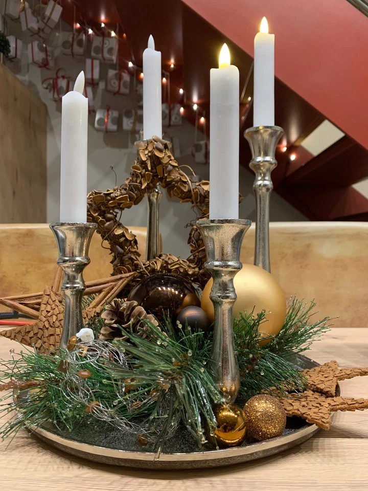 Adventskranz Kerzentablett silber gold Aluminium 4 Stabkerzen Kerzenteller 30 cm - Bild 1 von 4