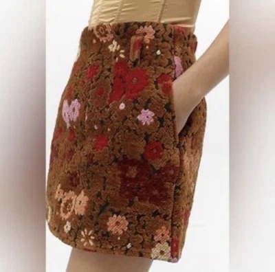 Kimchi Blue Retro Floral Mini Skirt Size Small Brown Tapestry 60s 70s Funky Mod - Photo 1/4