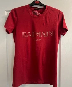 BALMAIN PARIS T-Shirt Herren Rundhals 100% Baumwolle Kurzarm Logo Größe XS Rot - Bild 1 von 3