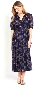 MOTHERHOOD MATERNITY NAVY BLUE & PINK FLORAL 1/2 SLEEVE RUFFLED MIDI DRESS XL - Picture 1 of 5