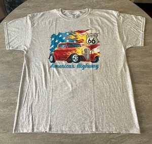 Vintage 2007 Route 66 America’s Highway T-Shirt XL Gray Jerzees Hot Rod Flames - Picture 1 of 6